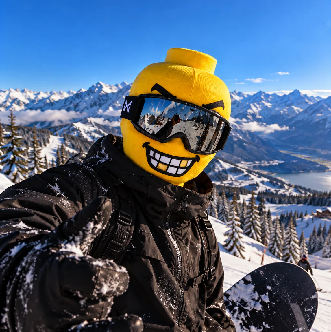 Toyface block head ski mask – Chomper teeth face, snowboarder selfie